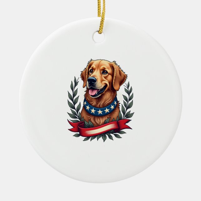 Décoration En Céramique Patriotic Golden Retriever Americana Art Tee 2 (Devant)