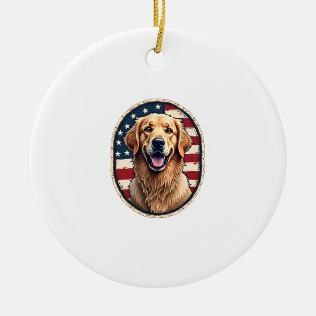Décoration En Céramique Patriotic Golden Retriever Badge Vintage Tee 4 (Devant)