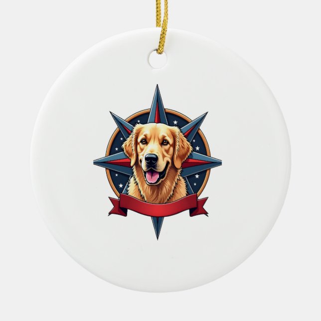 Décoration En Céramique Patriotic Golden Retriever Compass Star Tee 2 (Devant)