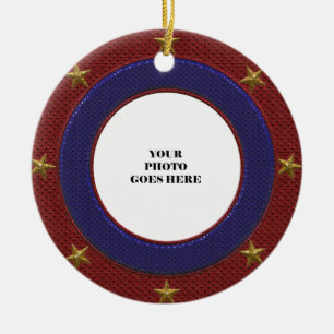 Décoration En Céramique Patriotique Gold Stars Cadre photo Round Ornament