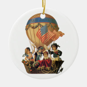 Décoration En Céramique Patriotique vintage, Enfants dans un ballon à air 
