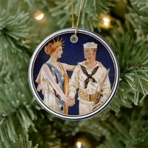 Décoration En Céramique Patriotisme vintage, Lady Liberty avec Marine Seam