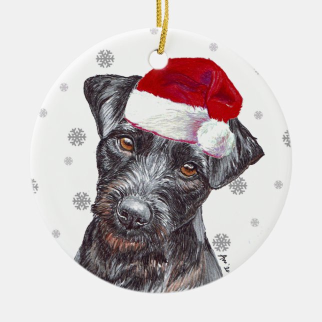 Décoration En Céramique Patterdale Terrier - Santa Hat Christmas Bauble D (Devant)