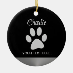 Décoration En Céramique Paw Chien Argent sur arrière - plan noir