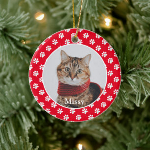 Décoration En Céramique Paw Prints Custom Pet Photo Nom du chat