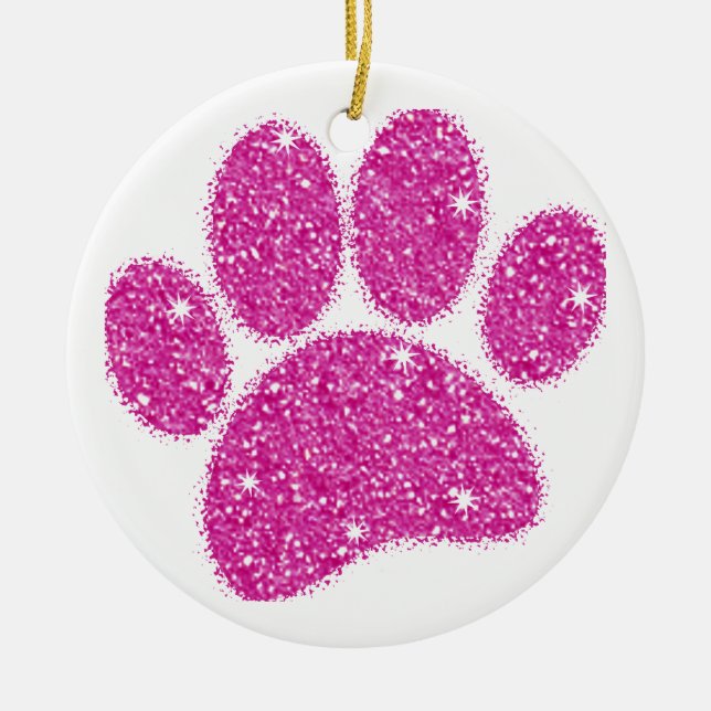 Décoration En Céramique Pawprint de chien de Parties scintillant rose (Devant)
