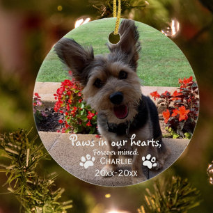 Décoration En Céramique Paws in our Hearts Photo Pet Memorial, Custom