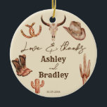 Décoration En Céramique Pays du Sud-Ouest ranch de mariage faveur cadeaux<br><div class="desc">Southwestern country ranch western cowgirl mariage photo cadeaux de fête de mariée. Art à thème occidental et polices mélangées avec script de brosse moderne avec photo à l'arrière. Peut être un cadeau de faveur pour les amis,  les membres de la famille,  les cadeaux de fête de mariage.</div>