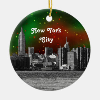 Décoration En Céramique Paysage de NYC gravé ESB Rouge et Vert Ciel étoilé