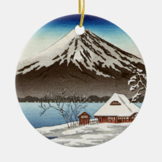 Décoration En Céramique Paysage d'hiver avec la vue du mont Fuji