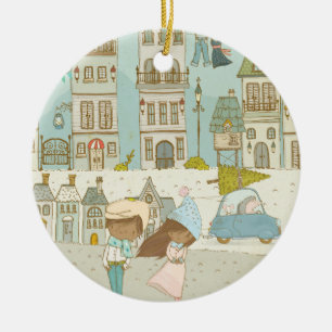 Décoration En Céramique Paysage enchanteur de la ville d'hiver