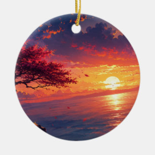 Décoration En Céramique Paysage océanique de coucher de soleil serein Orne