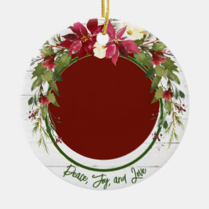 Décoration En Céramique Peace Joy Love 2 Side 2 Photo Poinsettia Noël