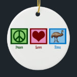 Décoration En Céramique Peace Love Emu<br><div class="desc">Un signe de paix,  un coeur et un ému.</div>