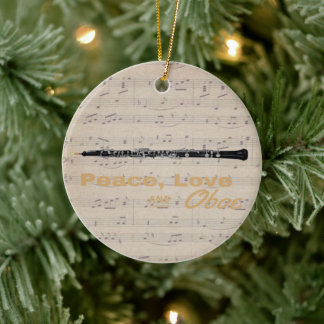 Décoration En Céramique Peace Love et Oboe Citation Oboist