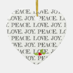 Décoration En Céramique Peace Love Joy Text Christmas Holly Photo Heart