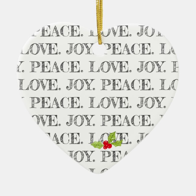 Décoration En Céramique Peace Love Joy Text Christmas Holly Photo Heart (Devant)