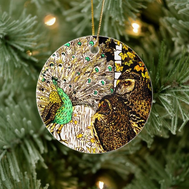 Décoration En Céramique Peacock et Owls Art nouveau néerlandais (Arbre)