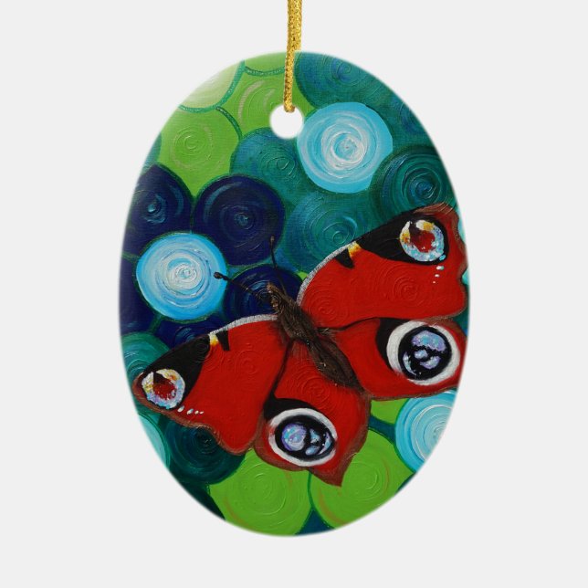 Décoration En Céramique Peacock Papillon peint (Devant)