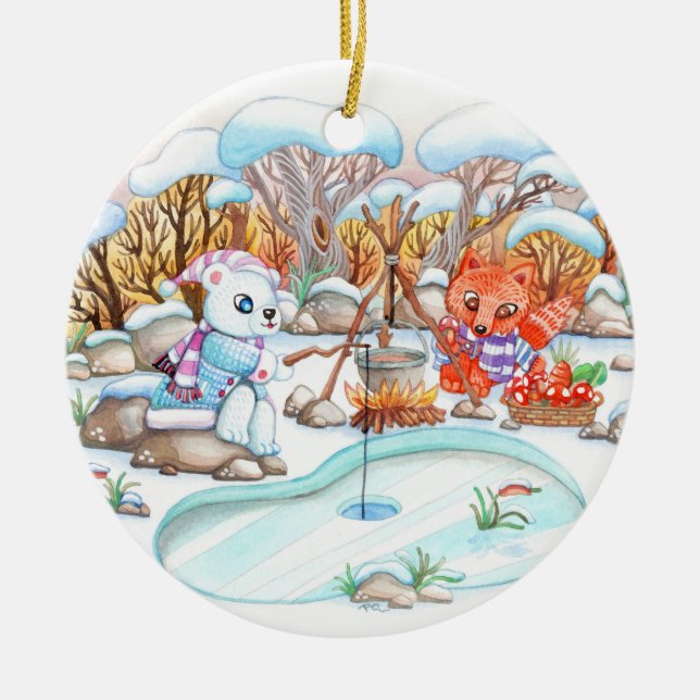 Décoration En Céramique Pêche à la glace (Devant)