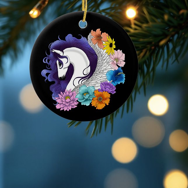 Décoration En Céramique Pegasus Noir Floral (Créateur téléchargé)