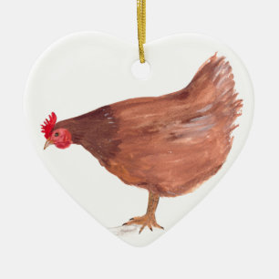 Décoration En Céramique Peinture à l'aquarelle de poulet à la ferme