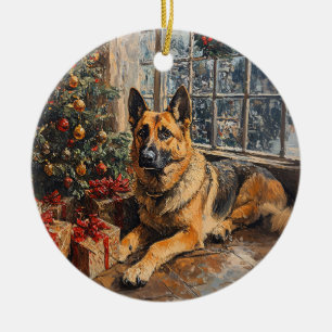 Décoration En Céramique Peinture d'arbre de Noël berger allemand