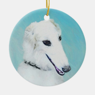 Décoration En Céramique Peinture de Borzoi (Blanc) - Joli Chien d'origine
