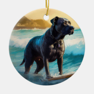 Décoration En Céramique Peinture de Cane Corso faisant du surf sur la plag