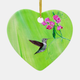 Décoration En Céramique Peinture de Colibri et de Pois de Senteur