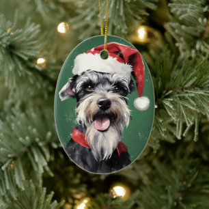 Décoration En Céramique Peinture de Noël Schnauzer miniature artwo