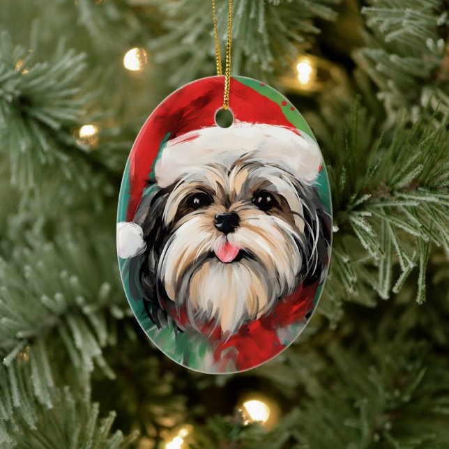 Décoration En Céramique Peinture de Noël Shih Tzu (Arbre)