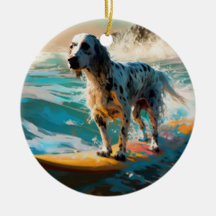 Décoration En Céramique Peinture de Surf sur la Plage avec Setter Anglais