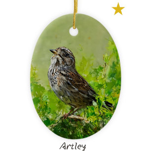 Décoration En Céramique Peinture d'oiseaux de Bruant de Chanson verte Anné