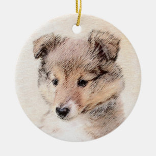 Décoration En Céramique Peinture originale de chiot Shetland Sheepdog, Art