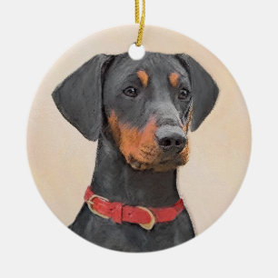 Décoration En Céramique Peinture Pinscher Allemand Art Animal Original