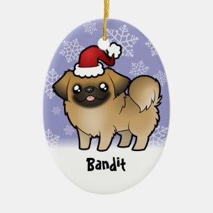 Décoration En Céramique Pékinois de Noël (coupe chiot)