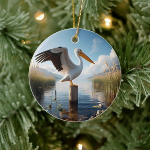 Décoration En Céramique Pélican Blanc Américain Souvenir