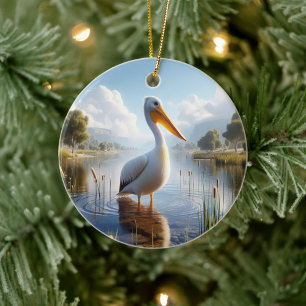 Décoration En Céramique Pélican Blanc Américain Souvenir