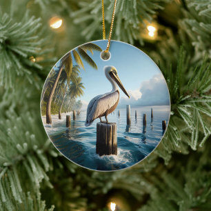 Décoration En Céramique Pélican Brun Souvenir