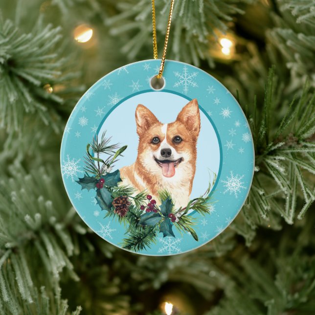 Décoration En Céramique Pembroke Corgi À feuillage persistant Bleu Flocon  (Arbre)
