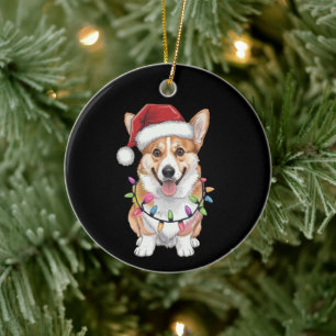 Décoration En Céramique Pembroke Welsh Corgi Père Noël Lumières de l'Arbre