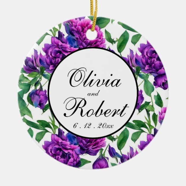 Décoration En Céramique Peonées d'aquarelle romantique violet magenta rose (Devant)