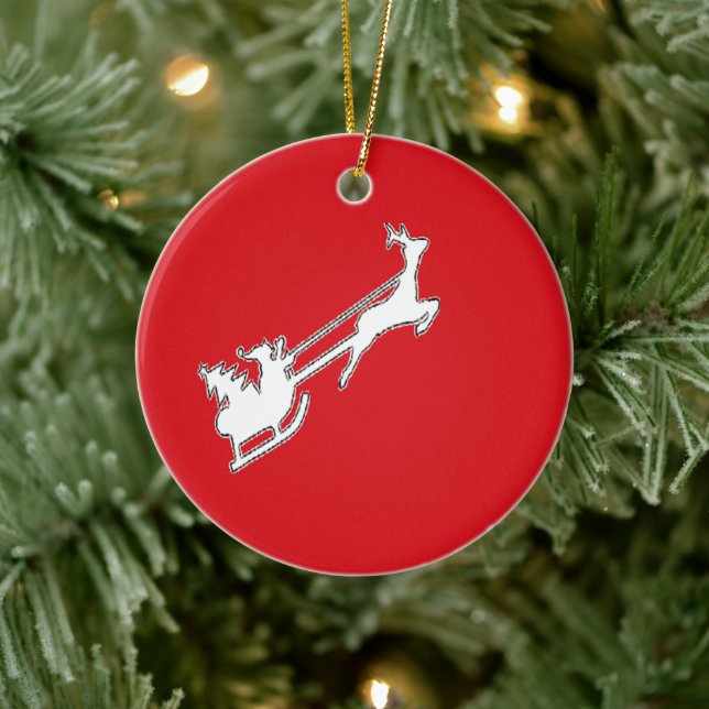 Décoration En Céramique Père Noël à cheval avec rennes (Arbre)