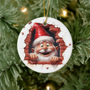 Décoration En Céramique Père Noël à travers le mur de briques - 3D