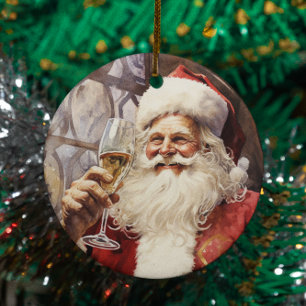 Décoration En Céramique Père Noël aimant le vin