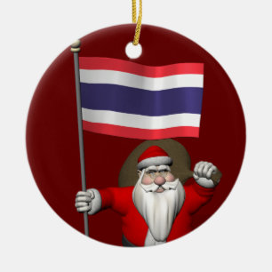 Décoration En Céramique Père Noël Avec Drapeau De Thaïlande