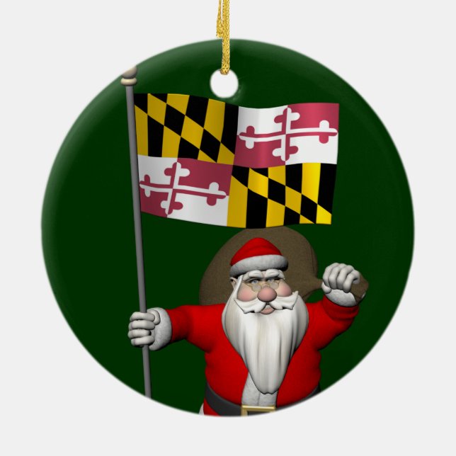 Décoration En Céramique Père Noël Avec Drapeau Du Maryland (Dos)