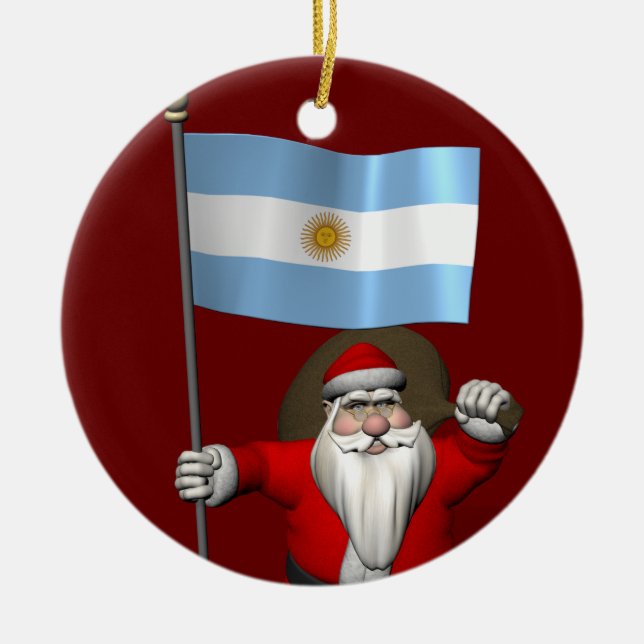 Décoration En Céramique Père Noël Avec L'Ensigne D'Argentine (Devant)