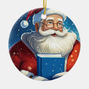Décoration En Céramique Père Noël avec un grand livre de Noël